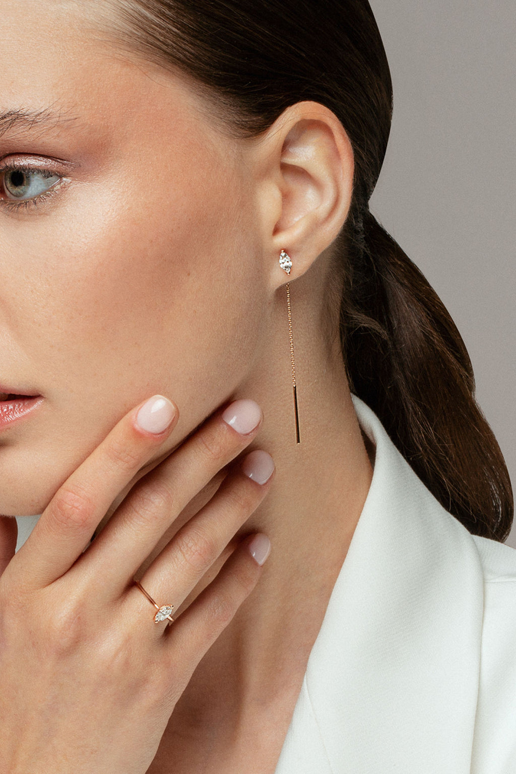 Marquise 18K Rose Gold Ring w. Lab-Grown Diamond