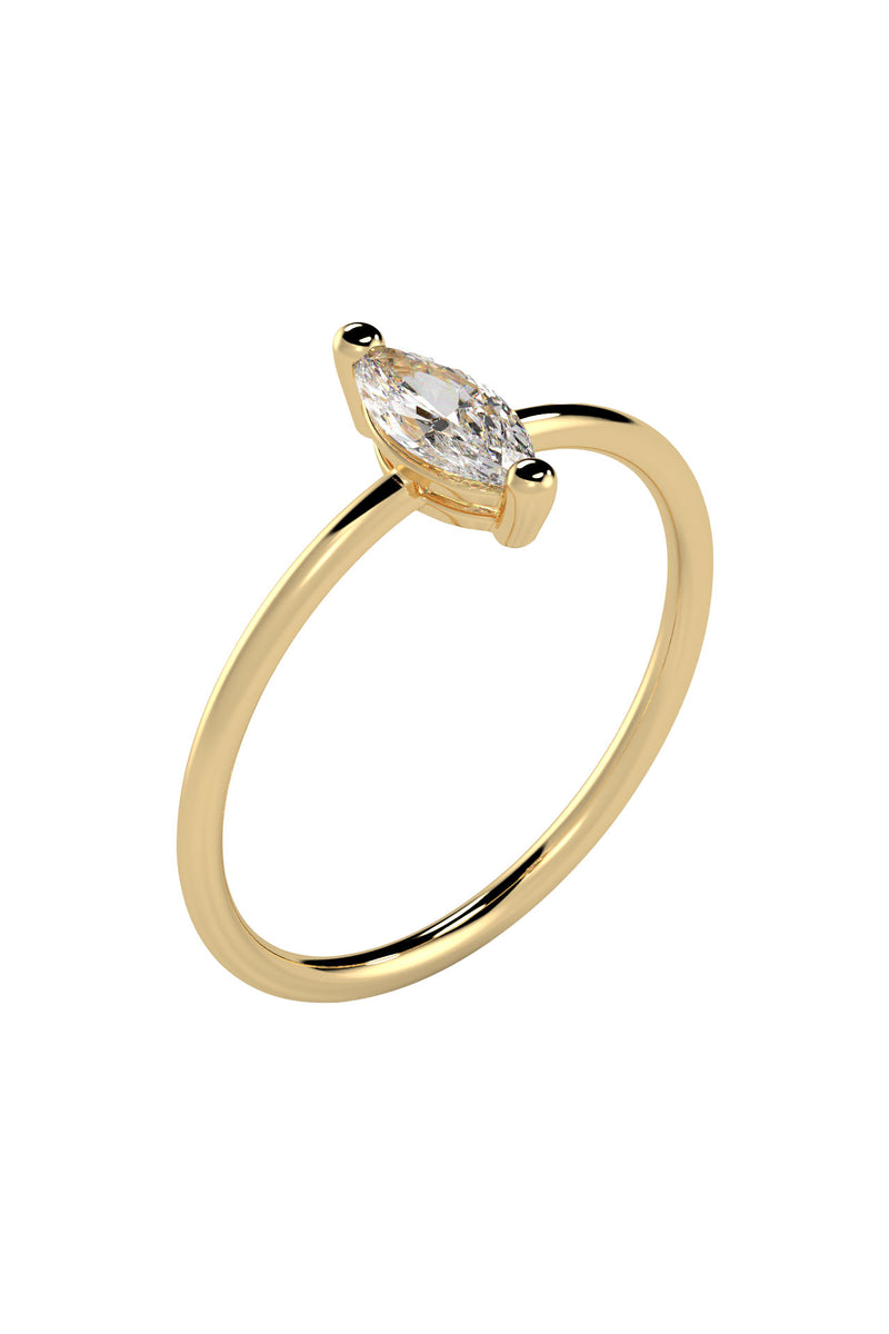 Marquise 18K Gold Ring w. Lab-Grown Diamond