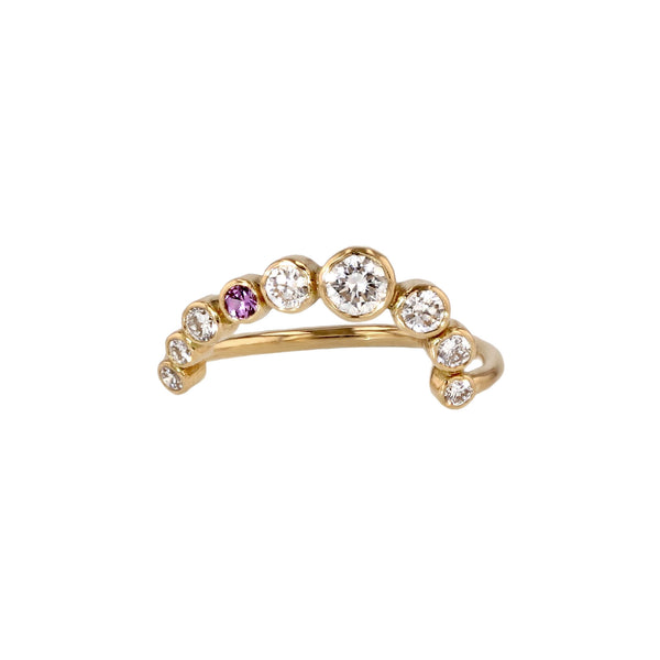 9 Stone 18K Gold Ring w. Diamonds & Sapphire