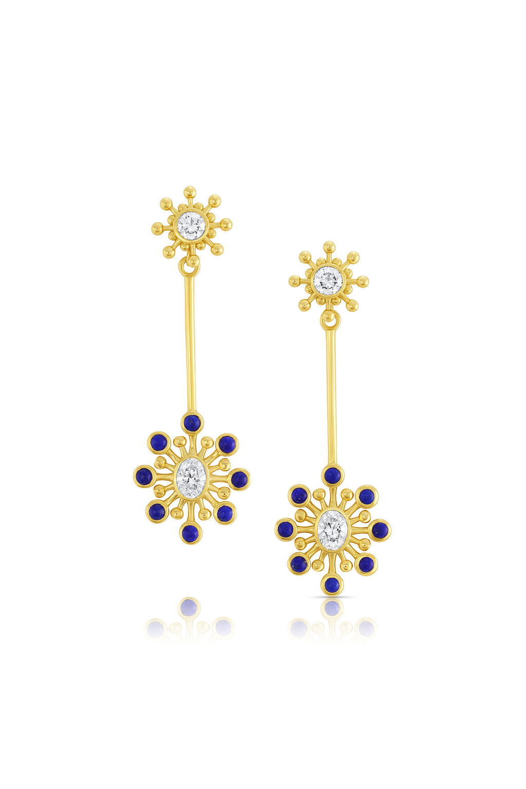Mazahri | Cosmos Dangle 18K Gold Earrings w. Diamond & Lapis