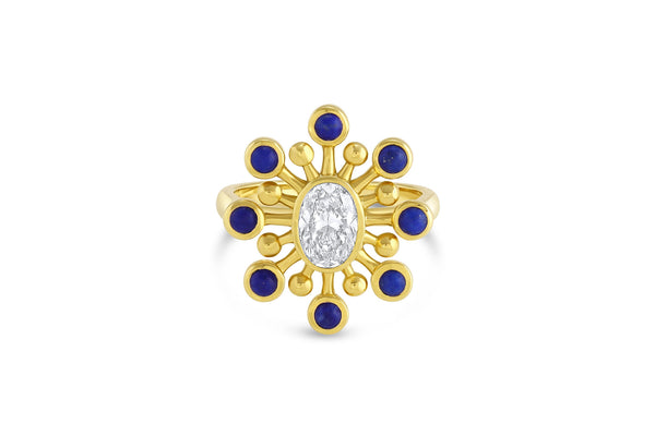 Mazahri | Cosmos 18K Gold Ring w. Diamond & Lapis
