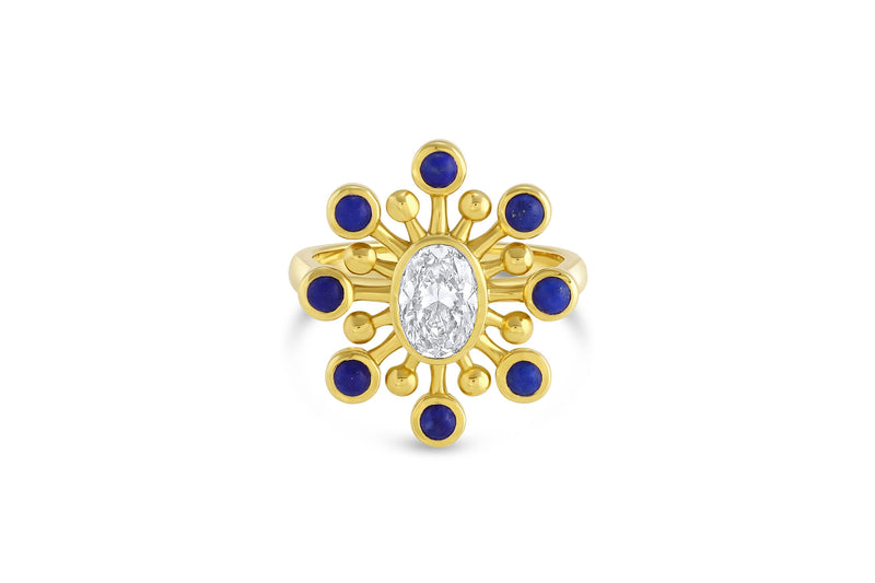 Mazahri | Cosmos 18K Gold Ring w. Diamond & Lapis