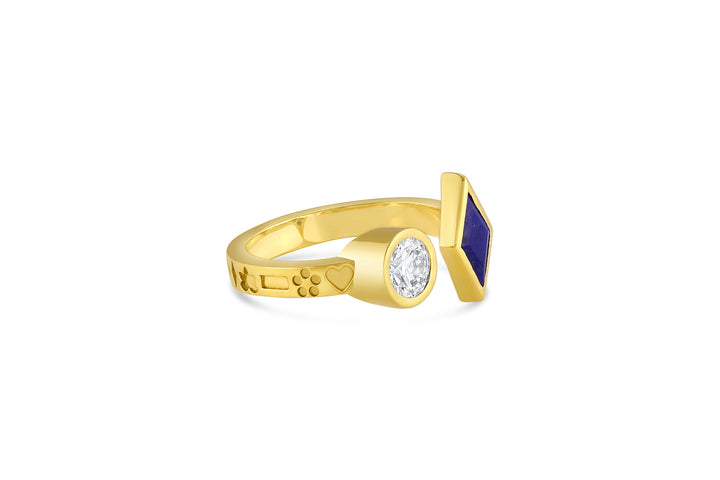Mazahri | Zan Power 18K Gold Ring w. Diamond & Lapis