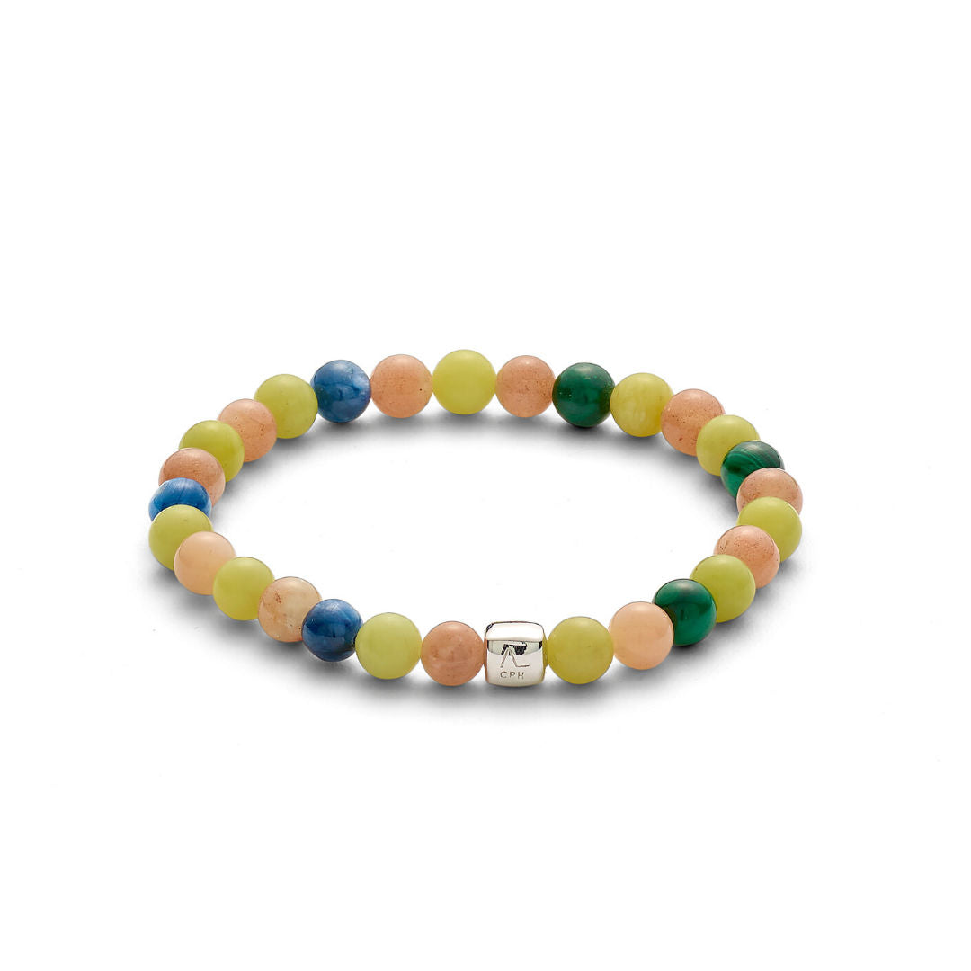 Colorup Miami (6 mm) Silberarmband w. Mondstein, Malachit, Kyanite & Peridot