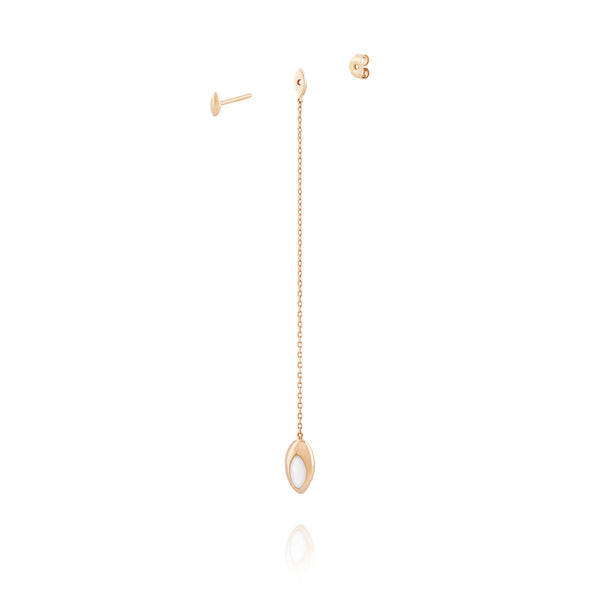 Long Swinging Chain 18K Rosegold Earrings w. Malachite & Pearl