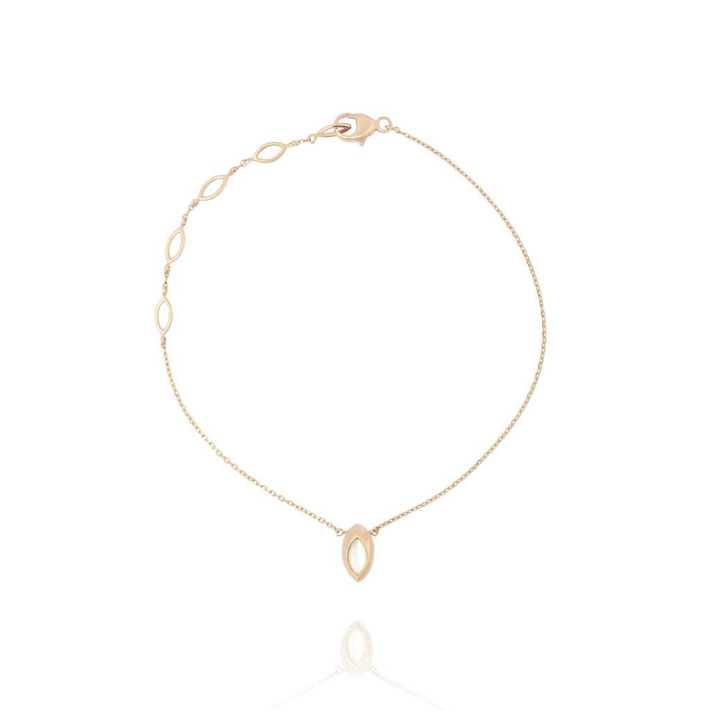 Swinging Pendant 18K Rosegold Bracelet w. Malachite & Pearl