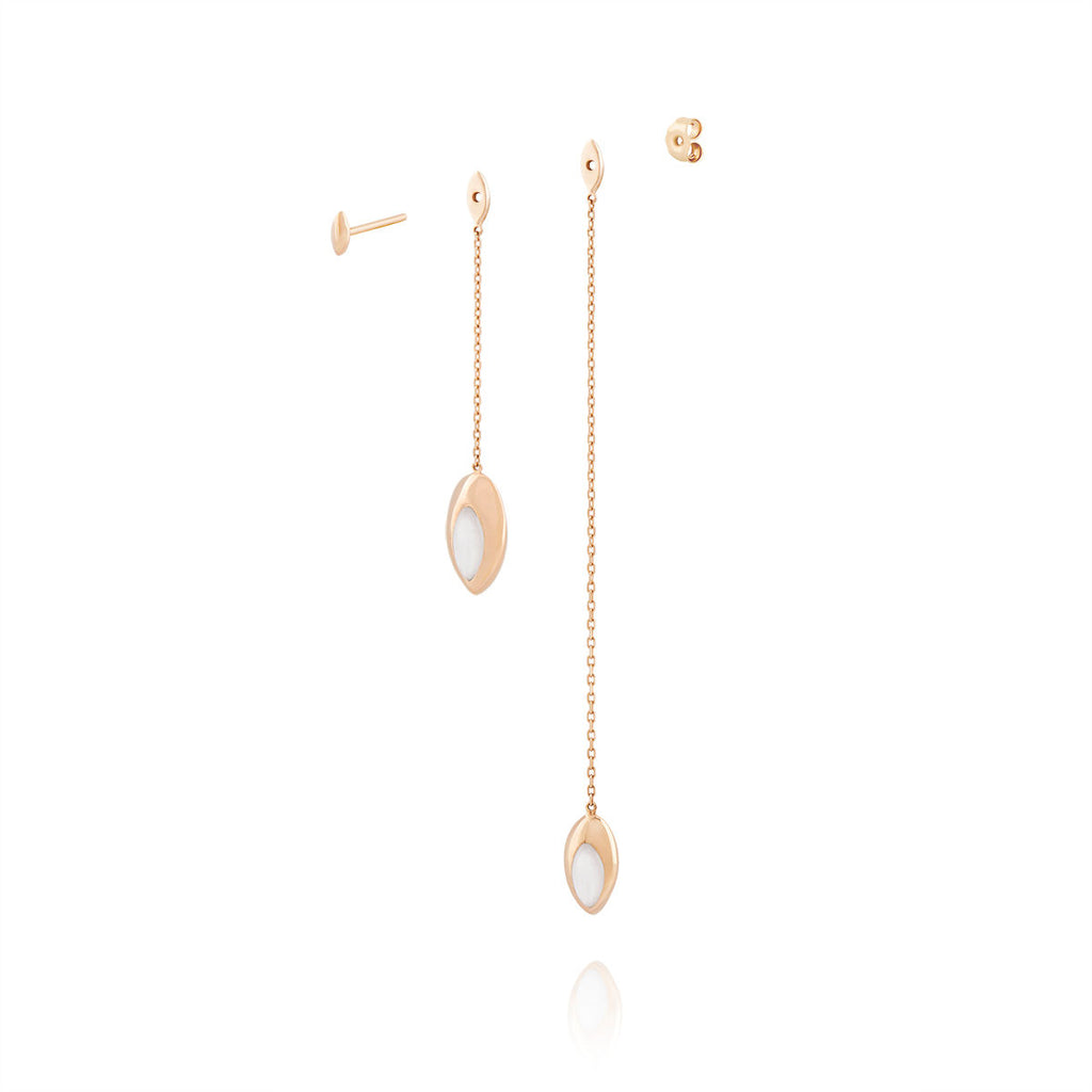 Doppelte Swinging Kette Ohrringe aus 18K Gold I Malachit & Perle