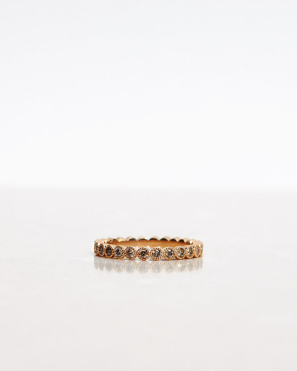 Astrid Vintage Style Champagne Band 18K Gold Ring w. Diamonds
