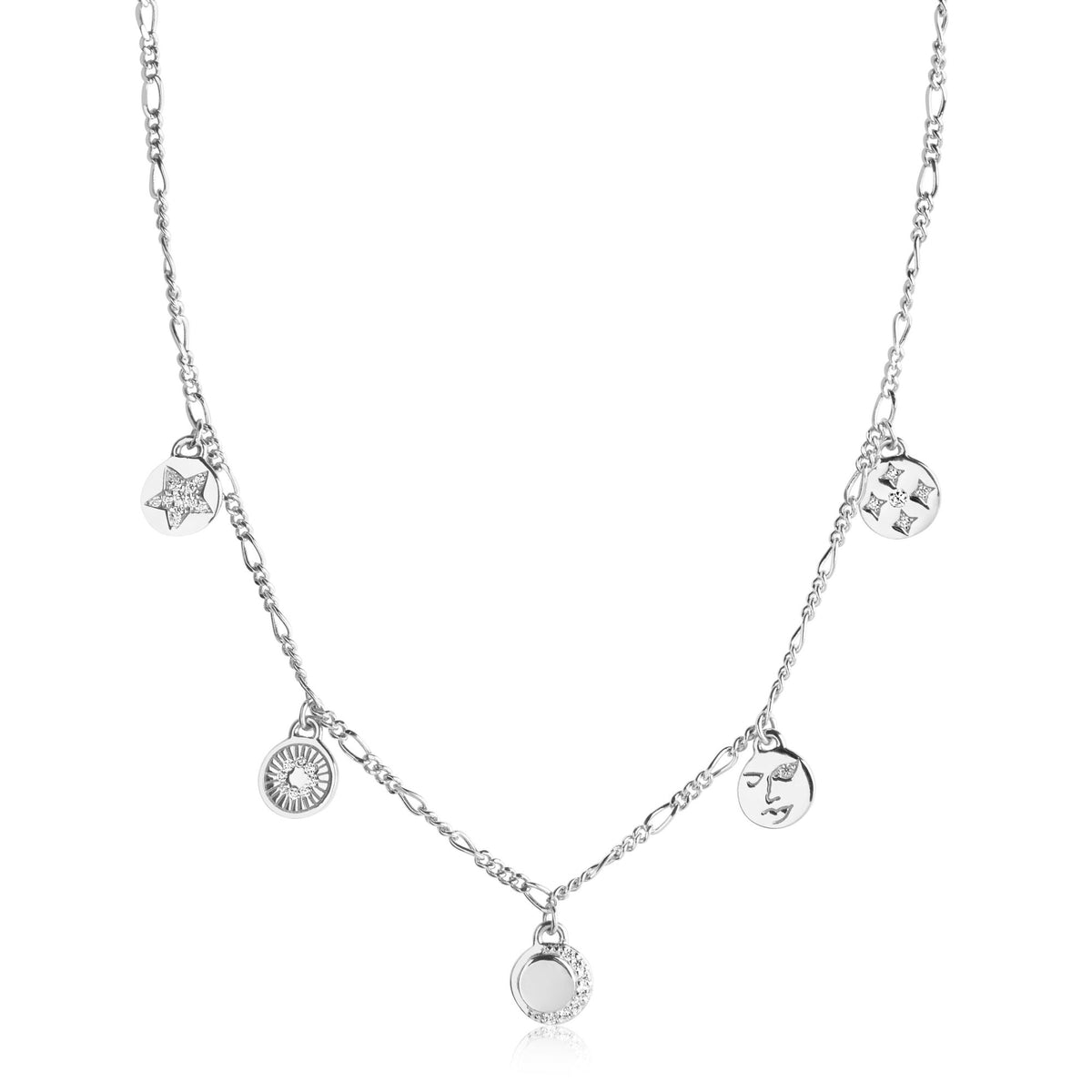 Portofino Silver Necklace w. White Zirconias 40cm