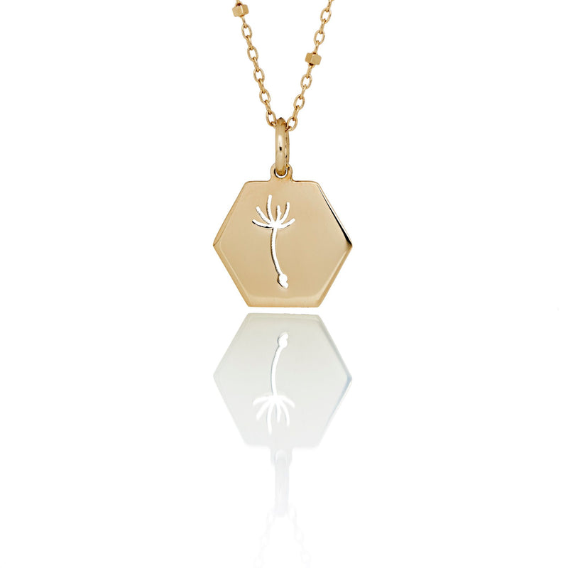 Dandelion Hexagonal 14K Gold Necklace