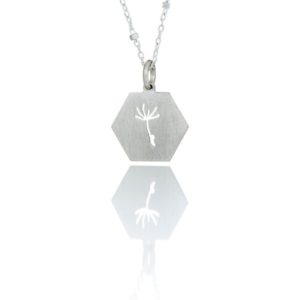 Dandelion Hexagonal Silver Necklace