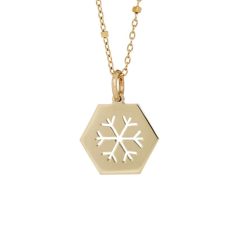 Snowflake Hexagonal 14K Gold Necklace