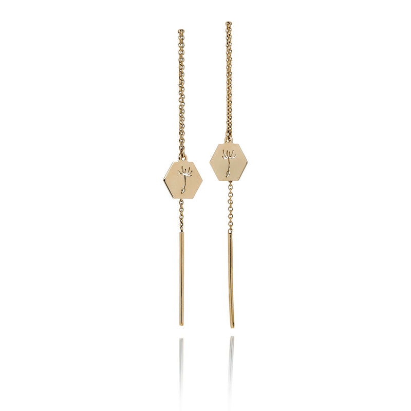 Dandelion Hexagonal 14K Gold Earrings
