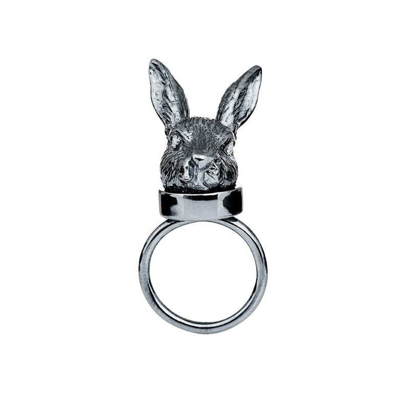 The small Moon Rabbit Silver Ring w. Diamonds