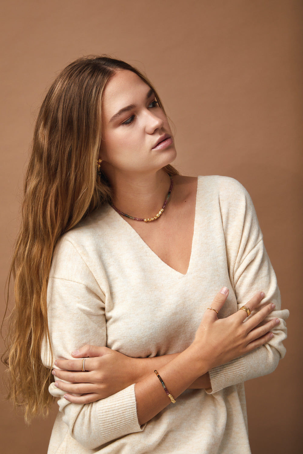 Collar Pebbles 18K Gold Plated Necklace w. Tourmaline