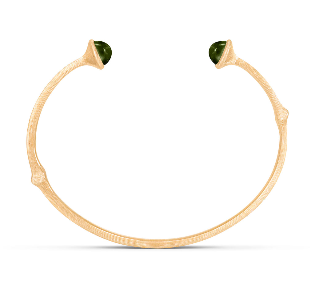 Nature 18K Gold Bangle w. Green Tourmaline