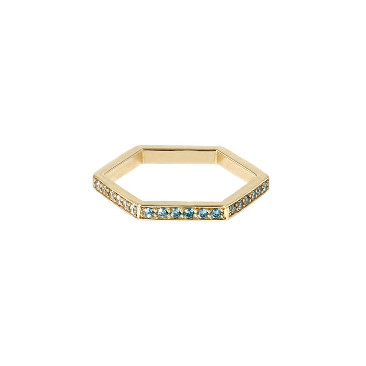 Hexagon Rainbow 14K Gold Ring w. Diamonds