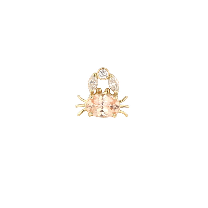 Sparkling Crab 14K Gold Earring w. Diamonds & Sapphire