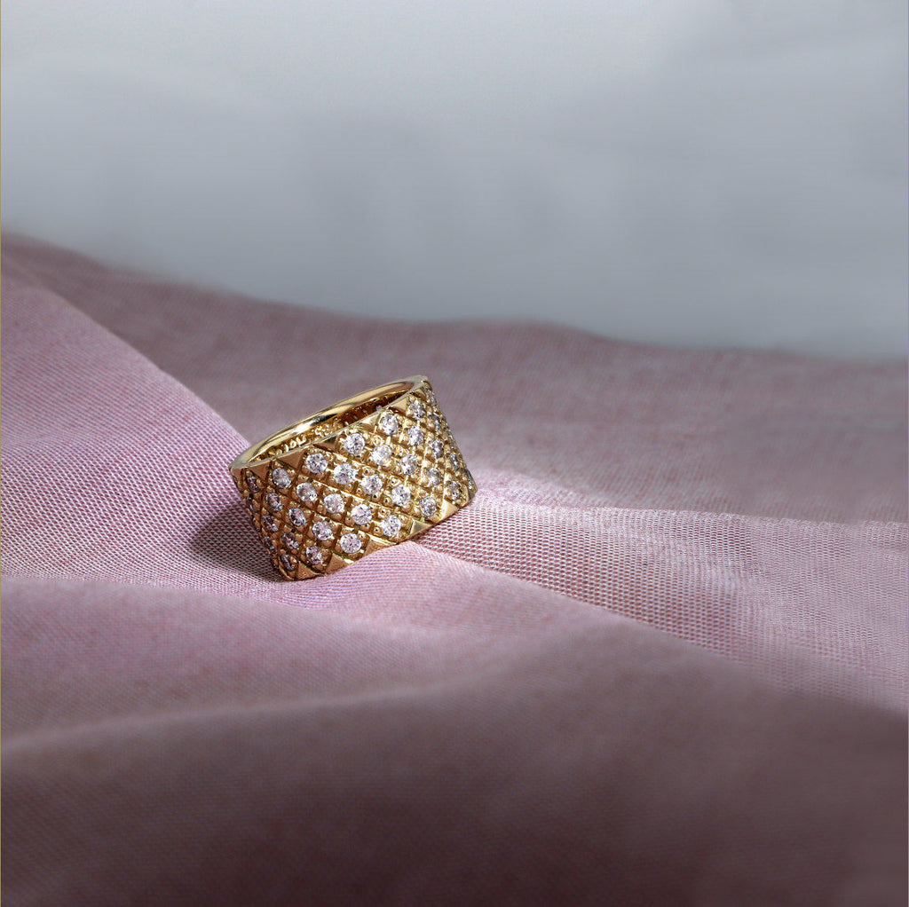 Mousserende diamanter 14k guldring w. Diamanter