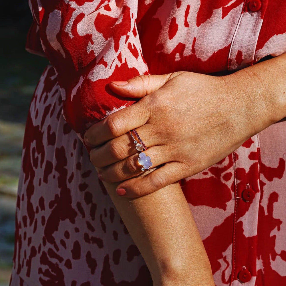 Cloud 18K Gold or Rosegold Ring w. Diamonds & Quartz