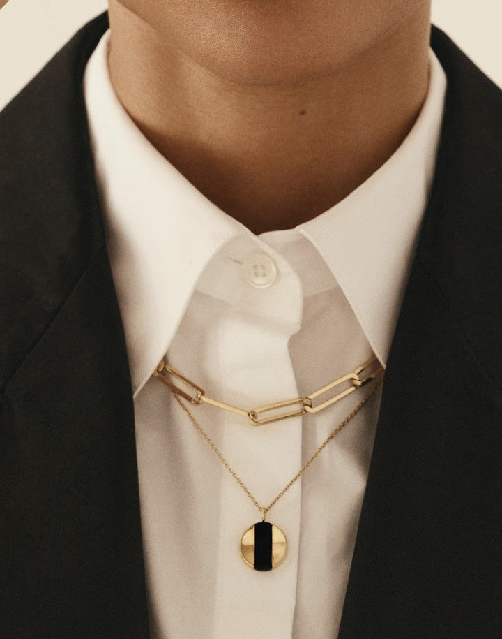 Oskar Striped 18K Gold Pendant