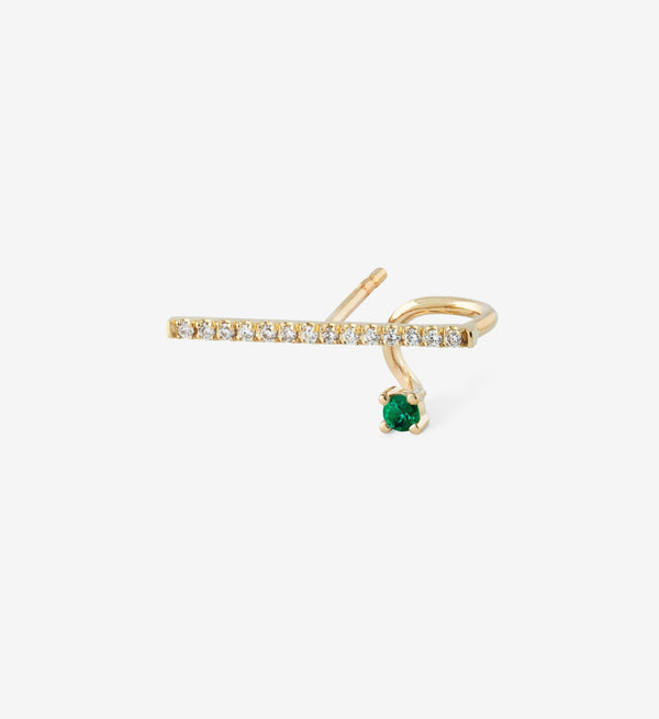 Floating Emerald I Horizontaler Ohrring mit Smaragd und Diamant 0.12 Kt. I Single