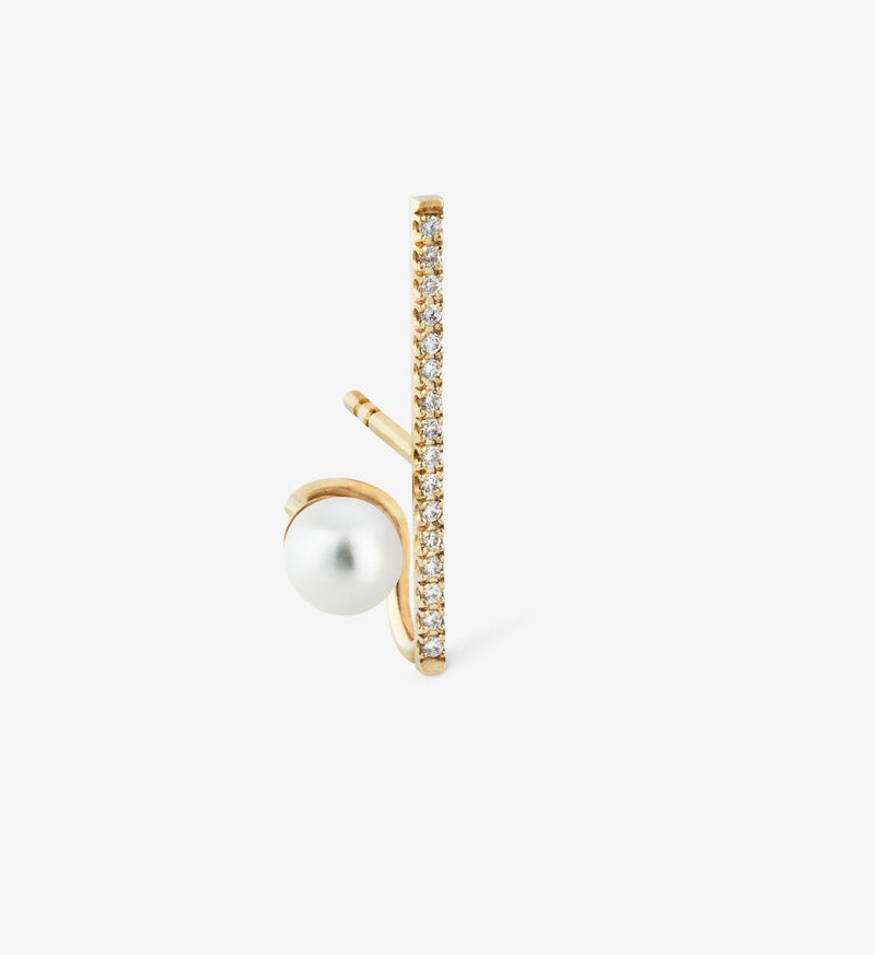 Floating Pearl Vertical Diamond Earring 06 - Single