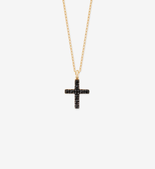 Black Diamond Cross Necklace 0.10 in 14K Yellow Gold
