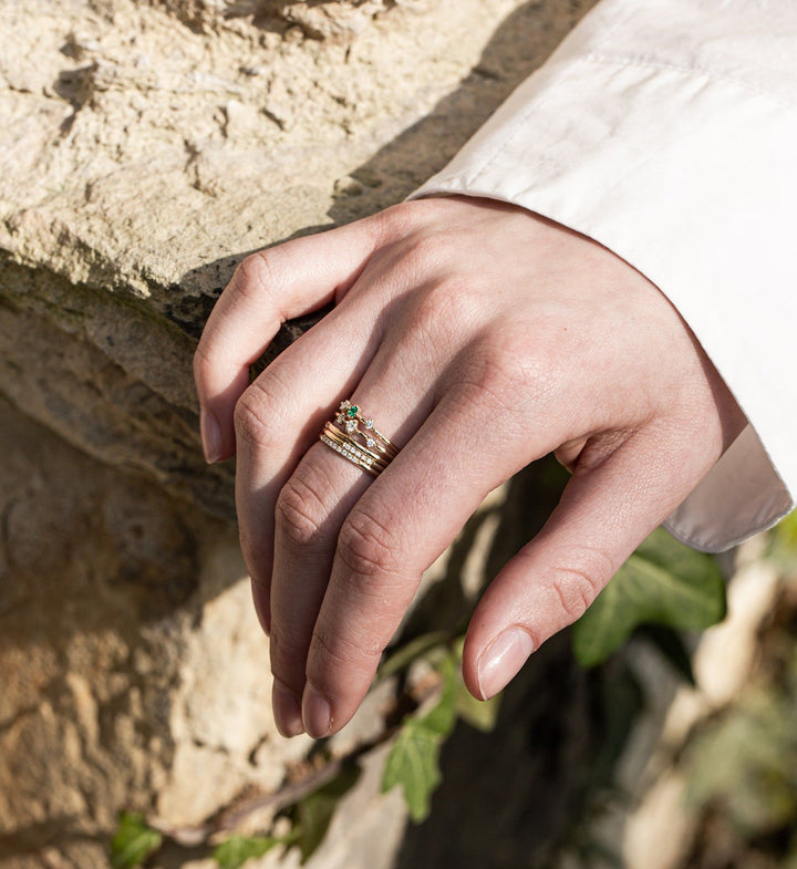 Double Diamond Emerald Ring 0.09 in 14K Gold