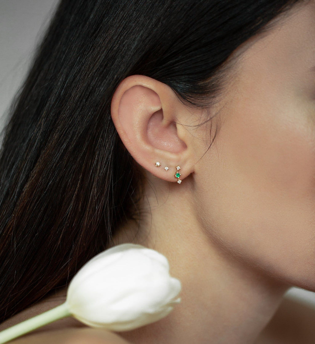 Trio Emerald Stud 0.09 in 14K Gold - Single