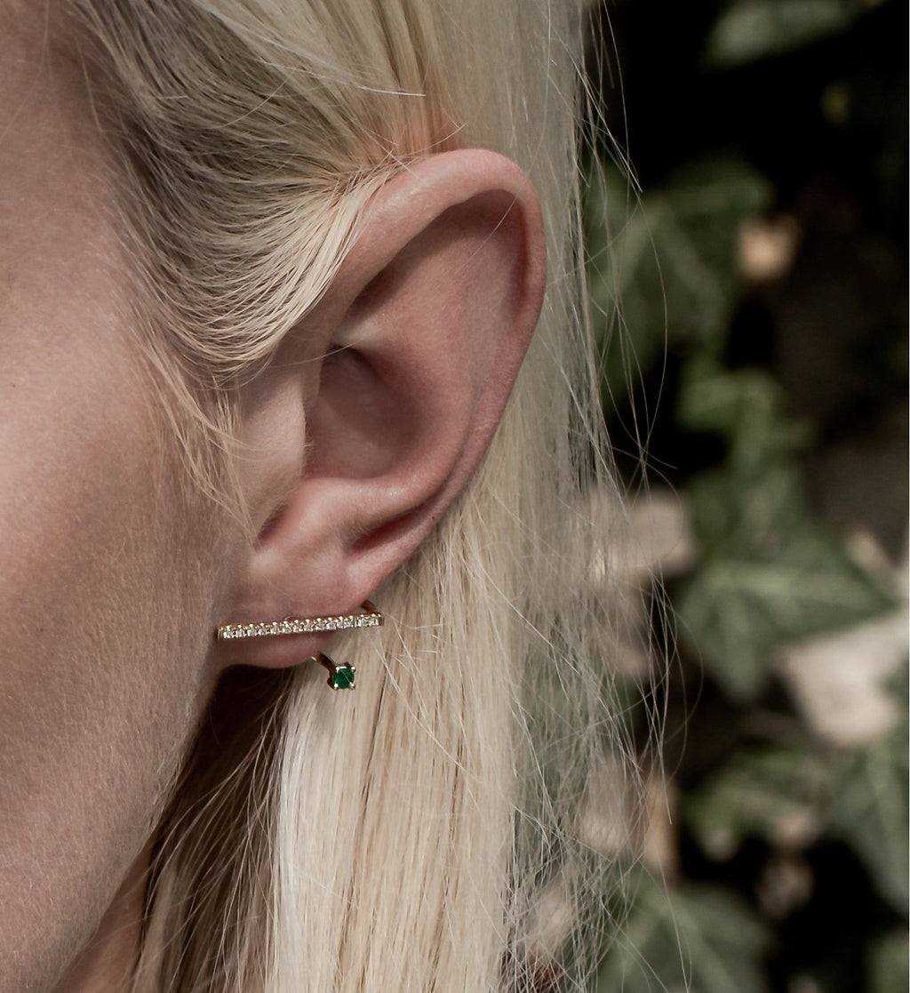 Floating Emerald Horizontal Diamond Earring  0.12 - Single