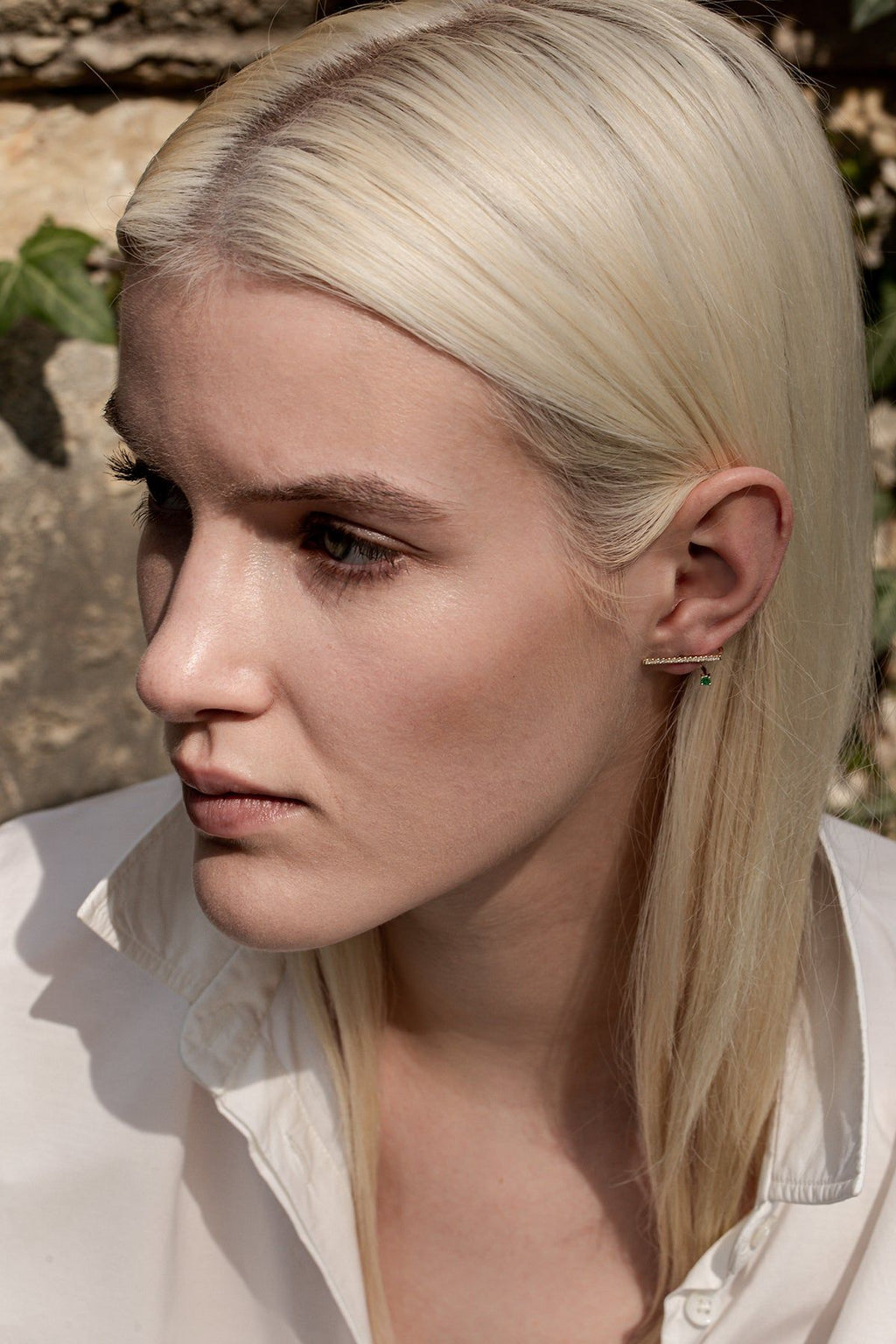 Floating Emerald Horizontal Diamond Earring  0.12 - Single