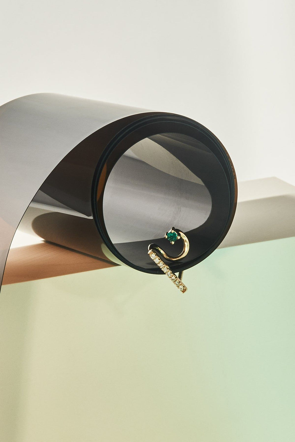 Floating Emerald Diamond Spiral Earring 0.08 - Single