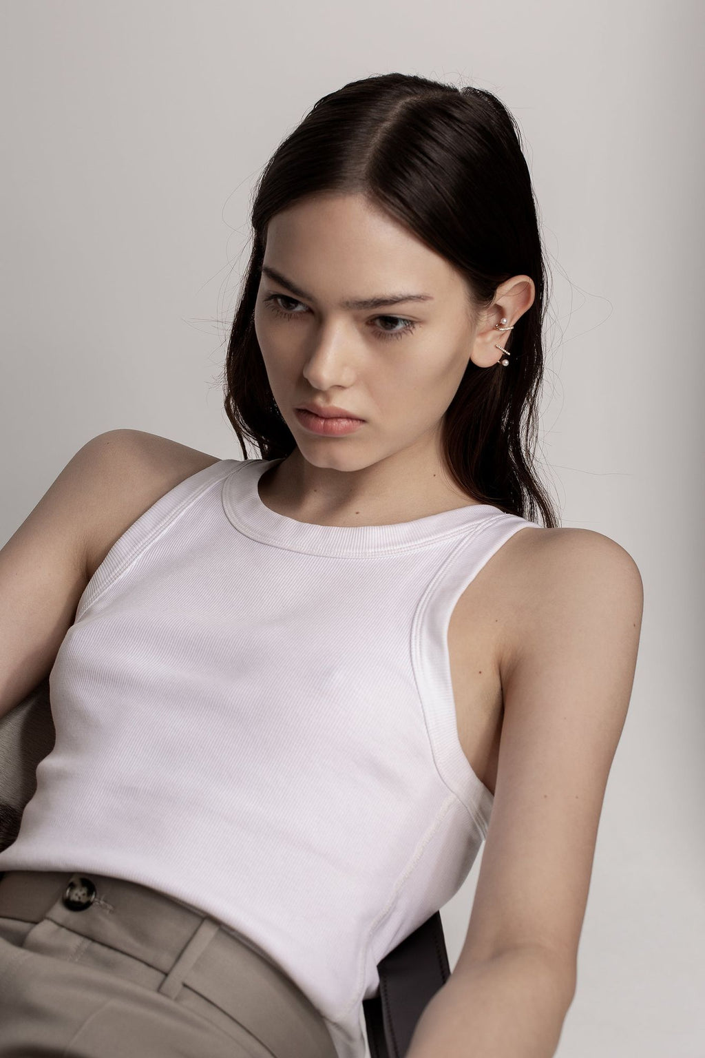 Floating Pearl Diamond Spiral Earring 05 - Single