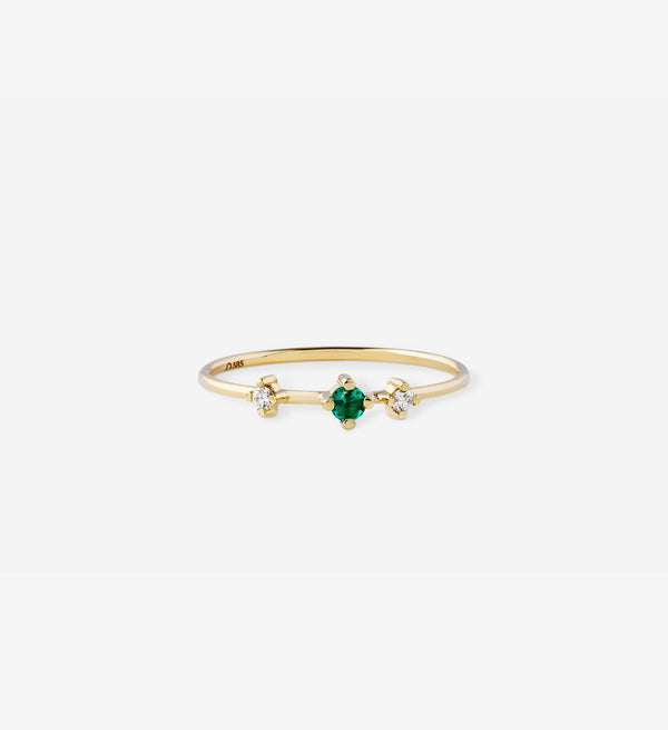 Double Diamant Ring mit Smaragd I 14K Gold I 0.09 Kt. 