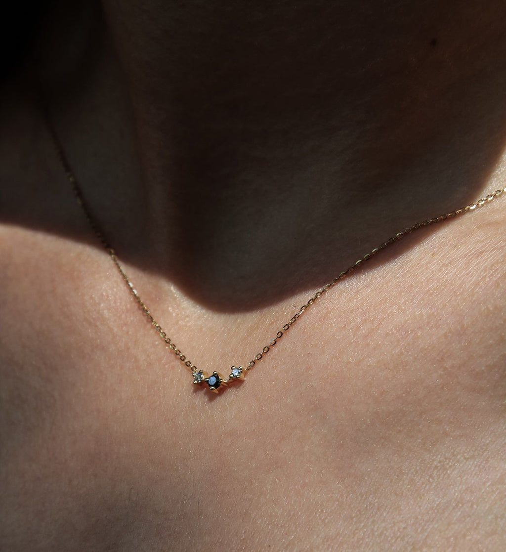 Trio Black Diamond Necklace 0.09 in 14K Yellow Gold