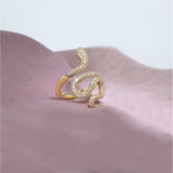 Medium Snakes Pavé 18K Gold Ring w. Diamonds