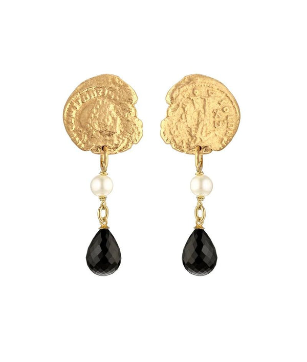 Constantine Onyx Gold Plated Earrings w. Pearls