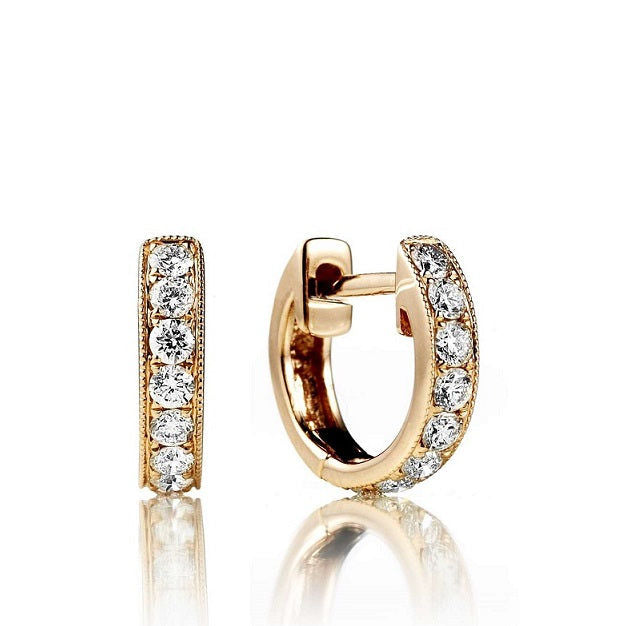 Parallel Small 18K Gold, Rosegold or Whitegold Hoops w. Diamonds