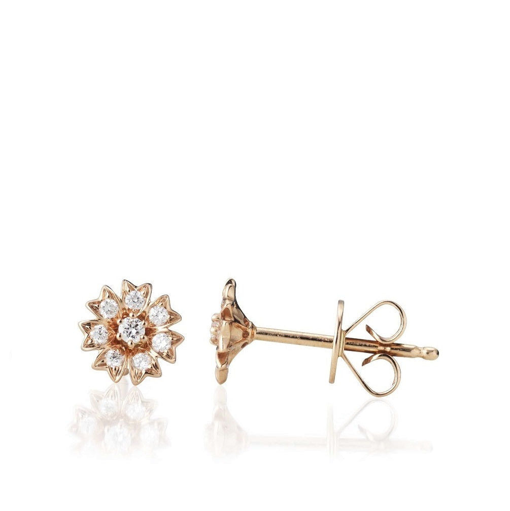 Flower Small 18K Gold, Rosegold or Whitegold Studs w. Diamonds