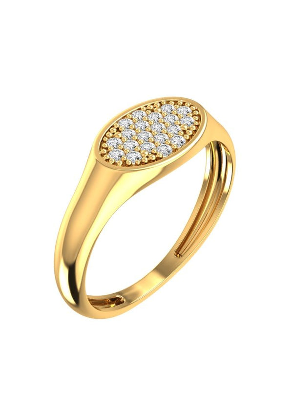 Oval Pavé Signet 18K Guld Ring m. Lab-Grown Diamanter