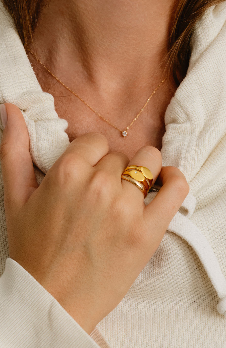 Oval Signet 18K Rose Gold Ring w. Lab-Grown Diamond