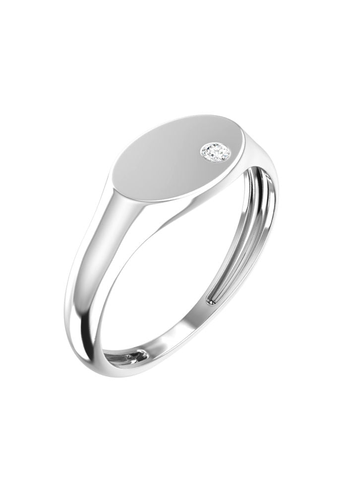 Oval Siegelring aus 18K Weißgold I Labor-Diamanten