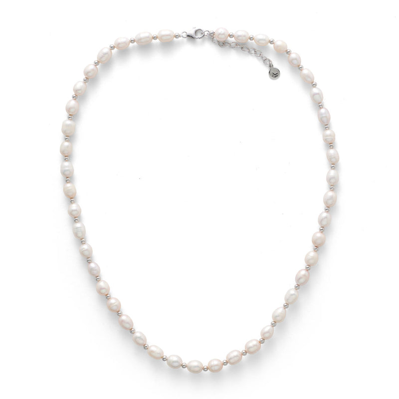 Bead Silver Necklace w. Pearls