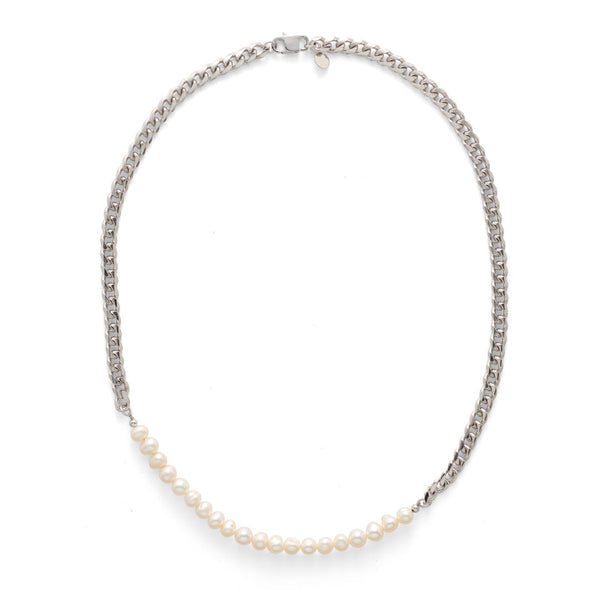 Curb Silver Necklace w. Pearls