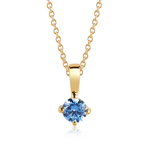 Princess Piccolo Round Gold Plated Necklace w. Blue Zirconias