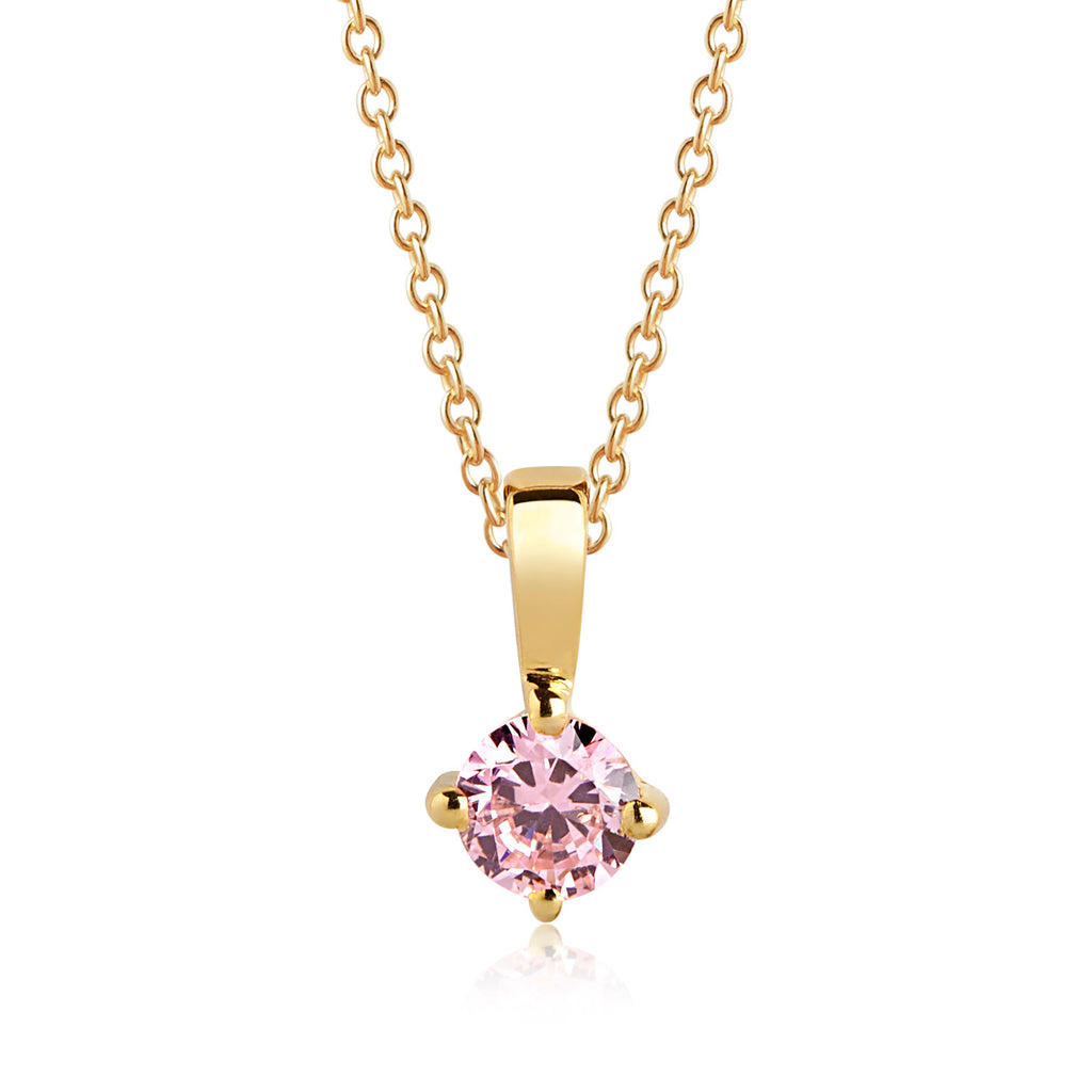 Princess Piccolo Round Gold Plated Necklace w. Pink Zirconias