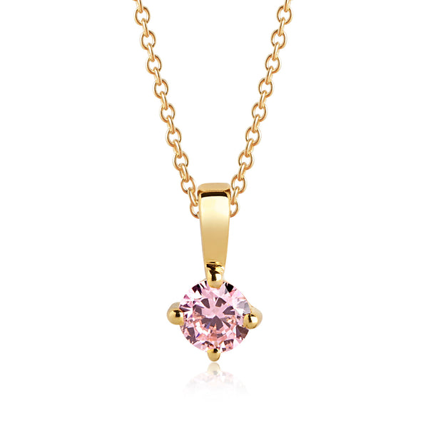 Princess Piccolo Round Gold Plated Necklace w. Pink Zirconias