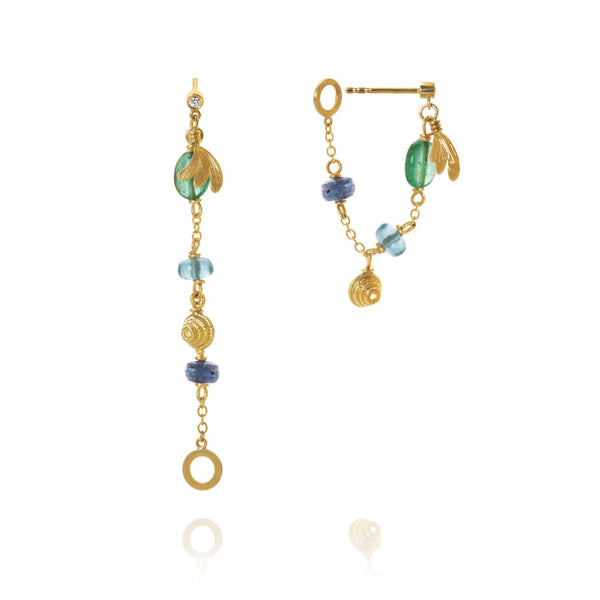 Piccolo Sea Breeze 18K Gold Earrings w. Gemstones