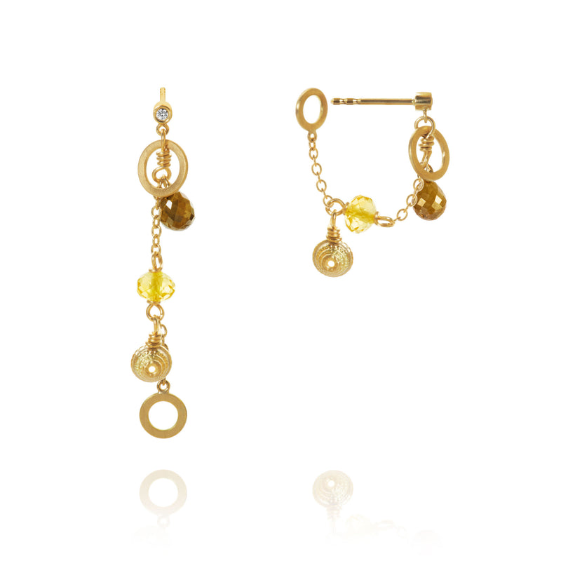 Piccolo Golden Desert 18K Gold Earrings w. Citrin & Diamonds